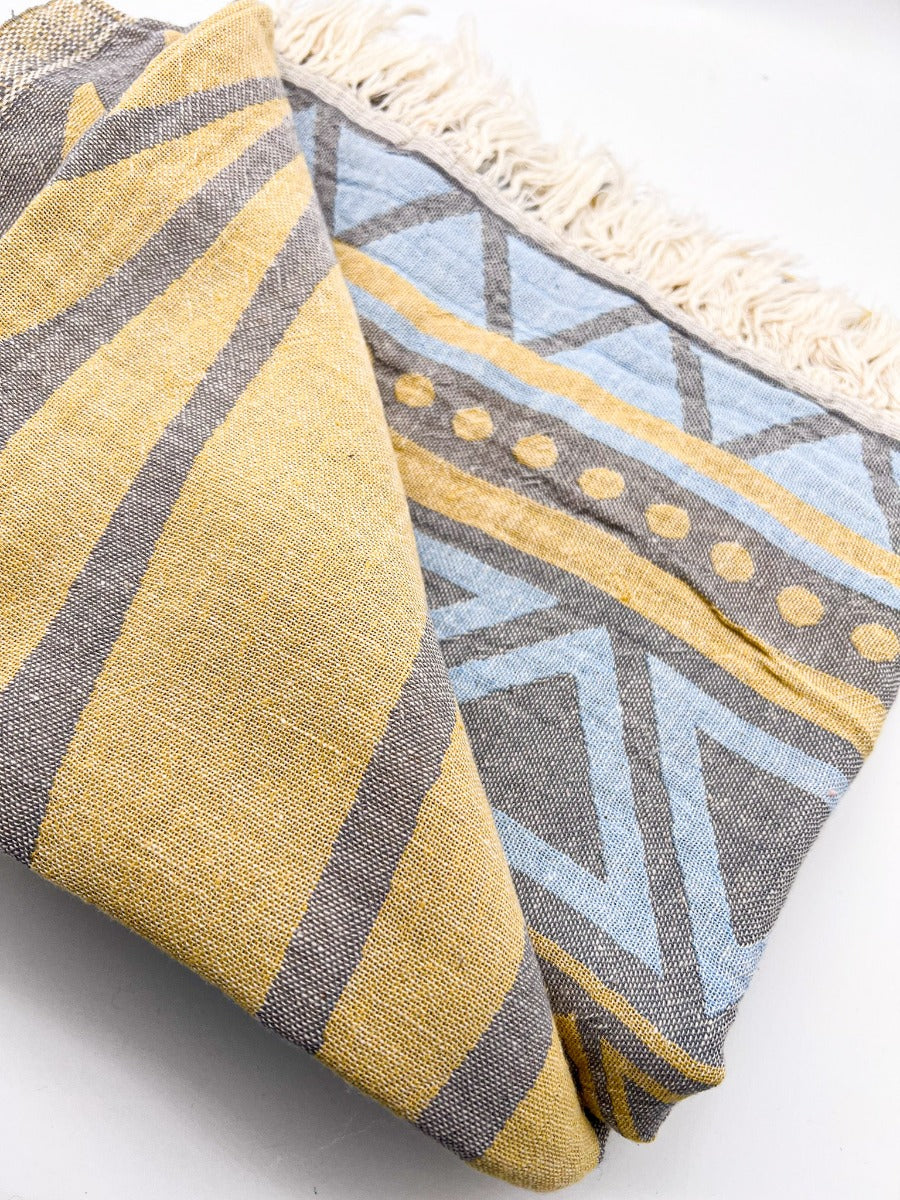 Strandtuch MILOS LIGHT BLUE & MUSTARD & BLACK